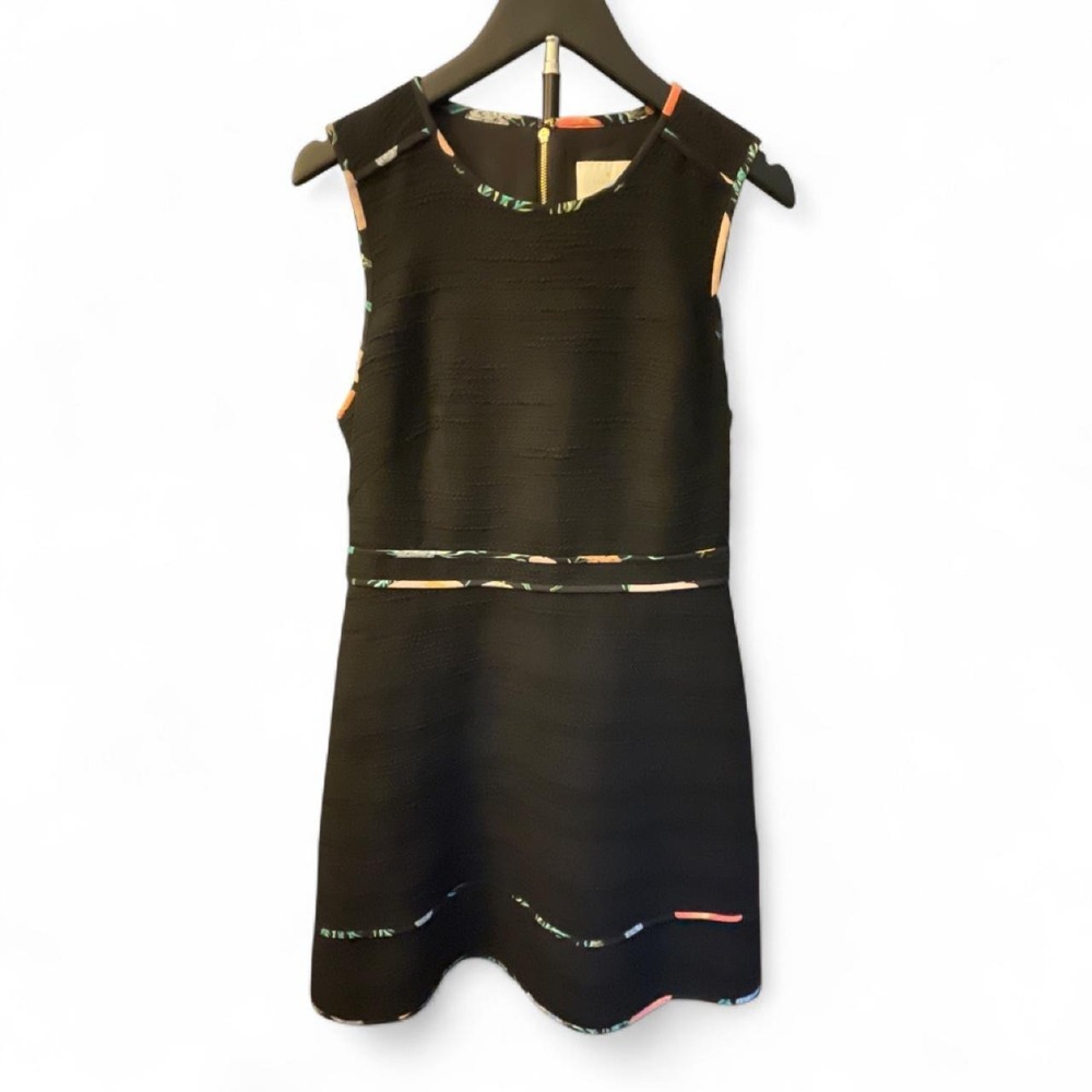 Black Sleeveless Dress with Floral Trim Accents, Size 10, Kate Spade Blossom